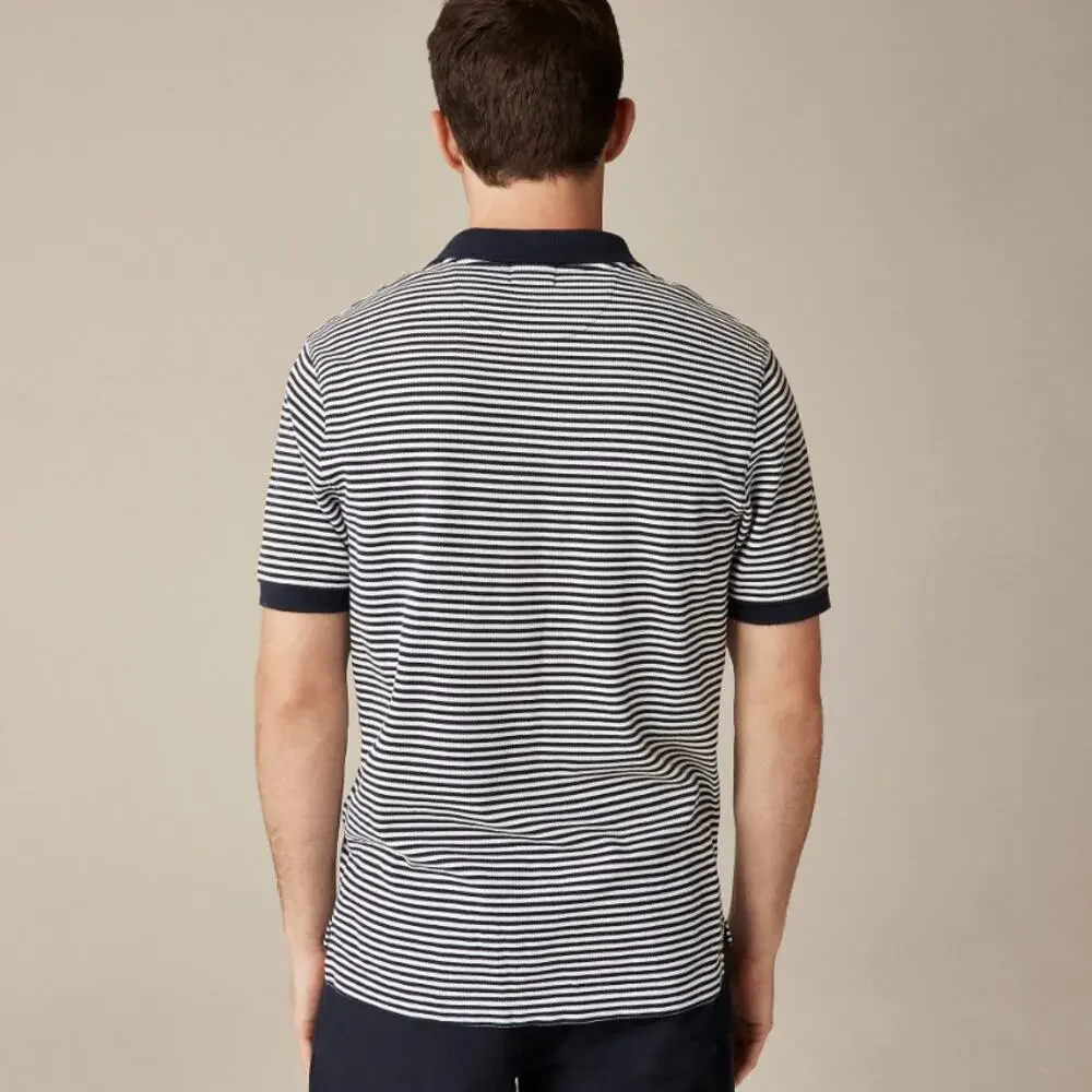 J.Crew Piqué Polo Shirt Mens L Navy White Striped Cotton Slim Fit Short Sleeve